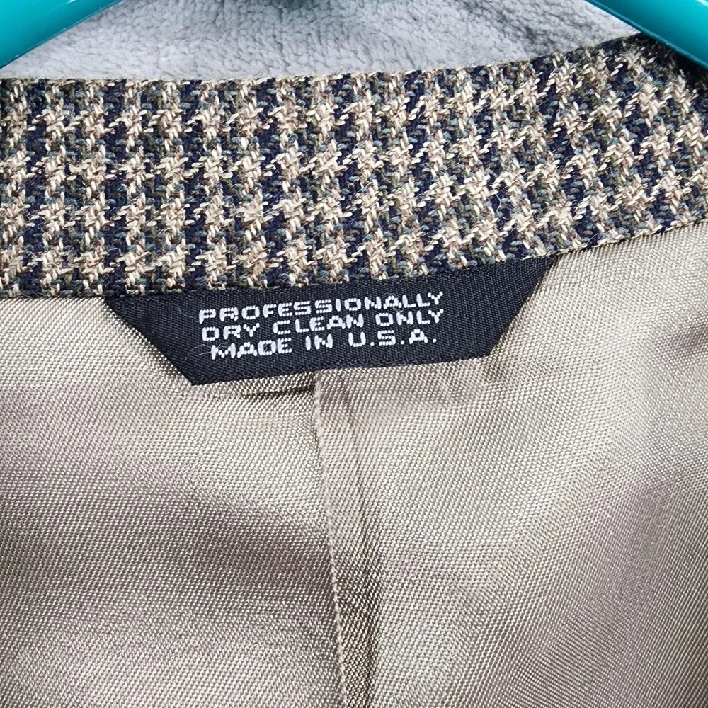 Vintage New England Collection Sport Coat Men 46L Brown Houndstooth Tweed Blazer